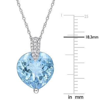 Stella Grace 14k White Gold Sky Blue Topaz & 1/10 Carat T.W Diamond Heart Drop Pendant Necklace