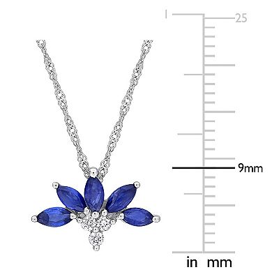 Stella Grace 14k White Gold Sapphire & Diamond Accent Delicate Floral Pendant Necklace