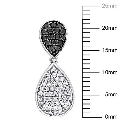 Stella Grace 10K White Gold 3/4 Carat T.W Black & White Diamond Double Teardrop Drop Earrings