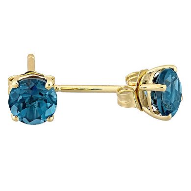 Stella Grace 14k Gold London Blue Topaz Solitaire Stud Earrings
