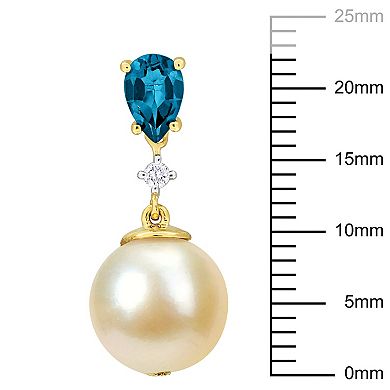 Stella Grace 14k Gold Golden South Sea Cultured Pearl, London Blue Topaz & Diamond Accent Drop Earrings
