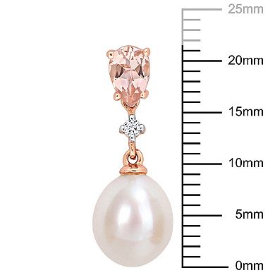 Stella Grace 14k Rose Gold Freshwater Cultured Pearl, Morganite & Diamond Accent Drop Stud Earrings