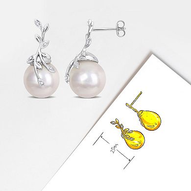 Stella Grace 14k White Gold Freshwater Cultured Pearl & Diamond Accent Leaf Earrings