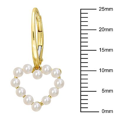Stella Grace 14k Gold Simulated Pearl Heart Leverback Earrings