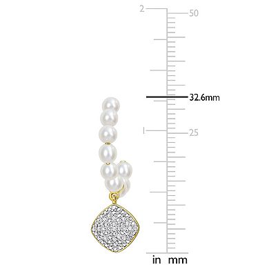 Stella Grace 10k Gold Freshwater Cultured Pearl & 1/10 Carat T.W. Diamond Beaded Drop Earrings