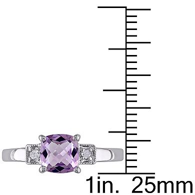Stella Grace Sterling Silver Cushion-Cut Amethyst & Diamond Accent 3-Stone Ring