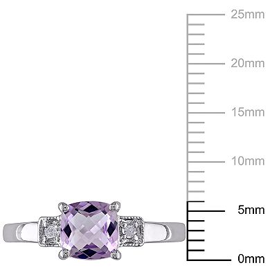 Stella Grace Sterling Silver Cushion-Cut Amethyst & Diamond Accent 3-Stone Ring