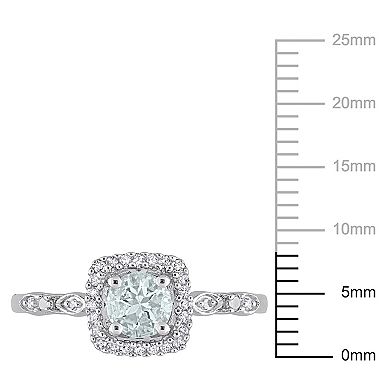 Stella Grace Sterling Silver Aquamarine & 1/10 Carat T.W. Diamond Square Halo Ring