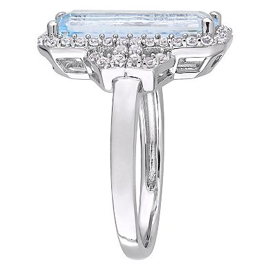 Stella Grace Sterling Silver Octagon-Shape Sky Blue Topaz & White Topaz Halo Ring