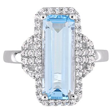 Stella Grace Sterling Silver Octagon-Shape Sky Blue Topaz & White Topaz Halo Ring