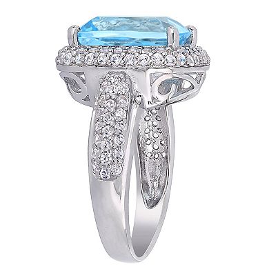 Stella Grace Sterling Silver Sky Blue Topaz & Lab-Created White Sapphire Double Halo Ring