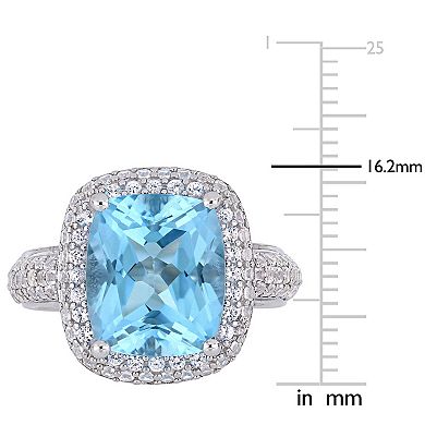 Stella Grace Sterling Silver Sky Blue Topaz & Lab-Created White Sapphire Double Halo Ring
