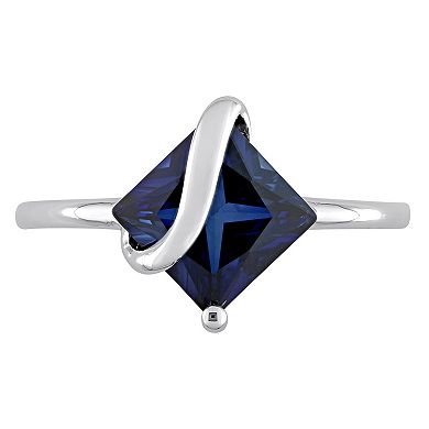 Stella Grace Sterling Silver Lab-Created Blue Sapphire Square Ring