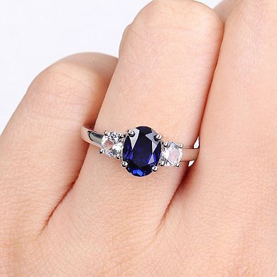 Stella Grace Sterling Silver Lab-Created Blue & White Sapphire 3-Stone Ring