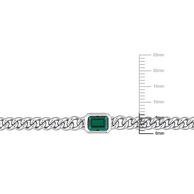 Stella Grace Sterling Silver Octagon Lab-Created Emerald Curb Link Chain Bracelet