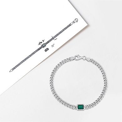 Stella Grace Sterling Silver Octagon Lab-Created Emerald Curb Link Chain Bracelet