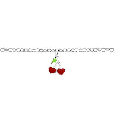 Stella Grace Sterling Silver Red & Green Enamel Cherry Charm Rolo Chain Bracelet