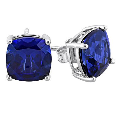 Stella Grace Sterling Silver Cushion Lab-Created Blue Sapphire Stud Earrings