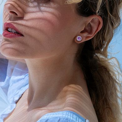 Stella Grace Sterling Silver Amethyst & Diamond Accent Halo Stud Earrings