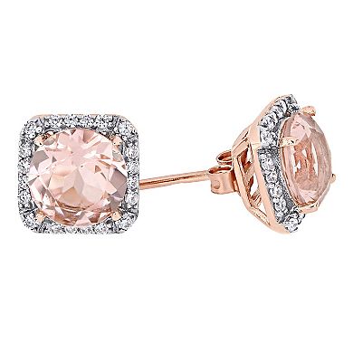 Stella Grace 18k Rose Gold Over Silver Simulated Morganite & Cubic Zirconia Halo Stud Earrings