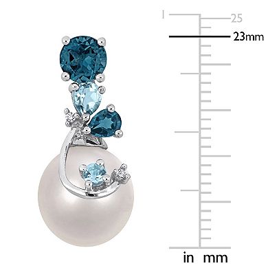 Stella Grace Sterling Silver Freshwater Cultured Pearl, Sky & London Blue Topaz & Diamond Accent Drop Earrings