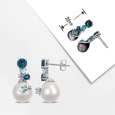 Stella Grace Sterling Silver Freshwater Cultured Pearl, Sky & London Blue Topaz & Diamond Accent Drop Earrings