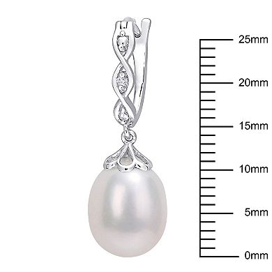 Stella Grace Sterling Silver Freshwater Cultured Pearl & Diamond Accent Infinity Drop Hoop Earrings
