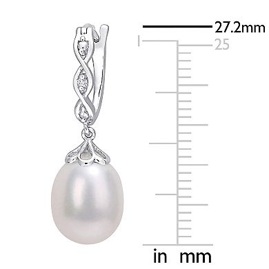 Stella Grace Sterling Silver Freshwater Cultured Pearl & Diamond Accent Infinity Drop Hoop Earrings
