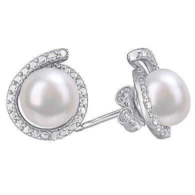 Stella Grace Sterling Silver Freshwater Cultured Pearl & Diamond Accent Halo Stud Earrings