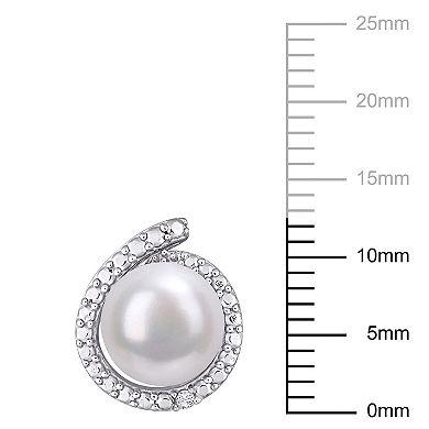 Stella Grace Sterling Silver Freshwater Cultured Pearl & Diamond Accent Halo Stud Earrings