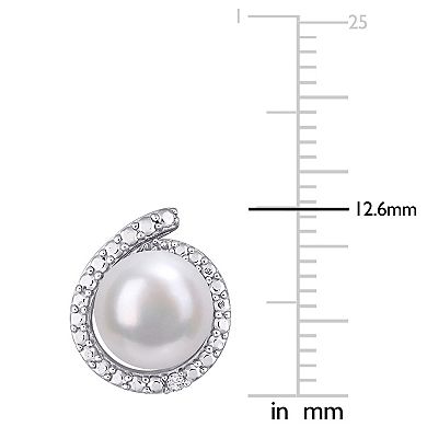 Stella Grace Sterling Silver Freshwater Cultured Pearl & Diamond Accent Halo Stud Earrings