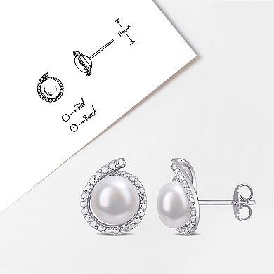 Stella Grace Sterling Silver Freshwater Cultured Pearl & Diamond Accent Halo Stud Earrings