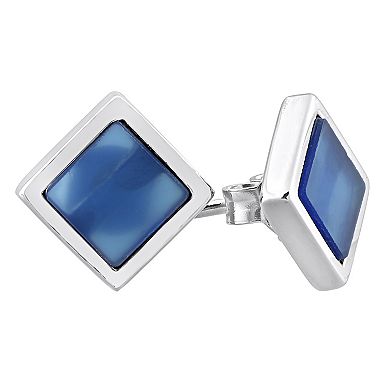 Stella Grace Sterling Silver Blue Agate Square Stud Earrings