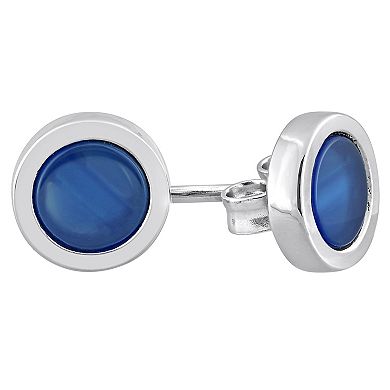 Stella Grace Sterling Silver Blue Agate Round Stud Earrings