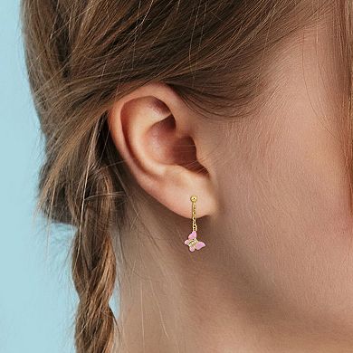 Stella Grace Sterling Silver Cubic Zirconia & Pink Enamel Butterfly Drop Earrings