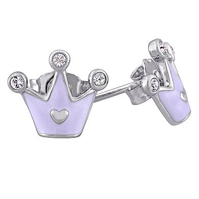 Stella Grace Sterling Silver Children's Crystal Crown Earrings