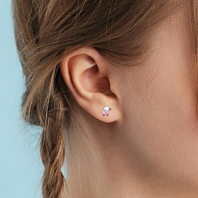 Stella Grace Sterling Silver Pink Enamel Duck Stud Earrings