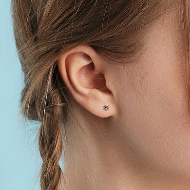 Stella Grace Sterling Silver Pink Enamel Flower Stud Earrings