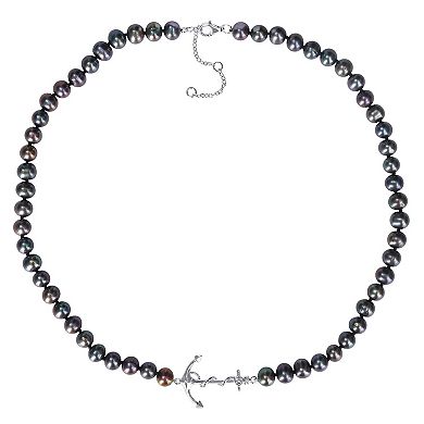 Stella Grace Black Freshwater Cultured Pearl Strand & Anchor Charm Necklace