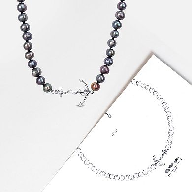 Stella Grace Black Freshwater Cultured Pearl Strand & Anchor Charm Necklace