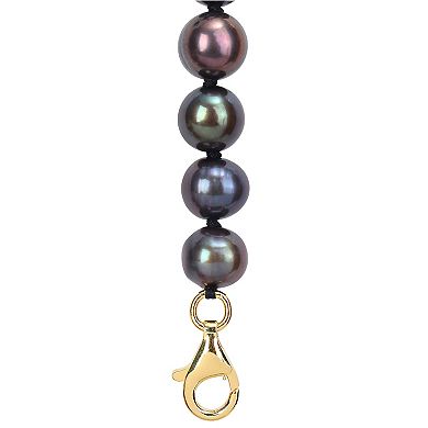 Stella Grace Men's Dyed Black Freshwater Culltured Pearl Necklace with 18k Gold Over Silver Black Diamond Crown Charm