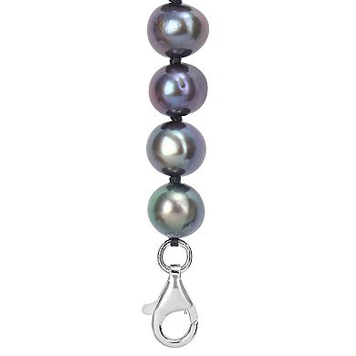 Stella Grace Men's Black Freshwater Cultured Pearl Strand & Anchor Charm Necklace