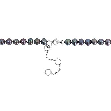 Stella Grace Men's Black Freshwater Cultured Pearl Strand & Anchor Charm Necklace