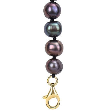 Stella Grace 18k Gold Over Silver Black Freshwater Cultured Pearl & Black Diamond Football Strand Necklace