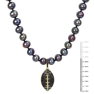 Stella Grace 18k Gold Over Silver Black Freshwater Cultured Pearl & Black Diamond Football Strand Necklace