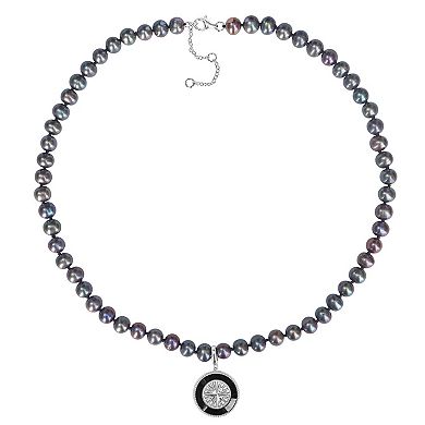 Stella Grace Men's Dyed Black Freshwater Cultured Pearl & Black Agate Necklace