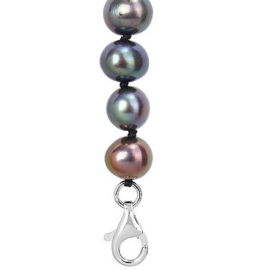 Stella Grace Men's Dyed Black Freshwater Cultured Pearl & Black Agate Necklace