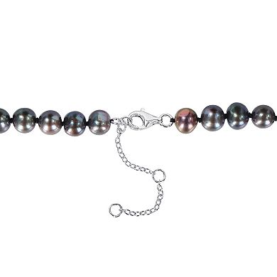 Stella Grace Men's Dyed Black Freshwater Cultured Pearl & Black Agate Necklace