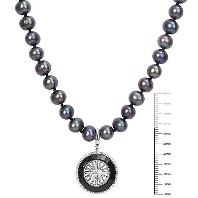 Stella Grace Men's Dyed Black Freshwater Cultured Pearl & Black Agate Necklace