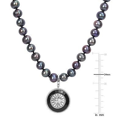 Stella Grace Men's Dyed Black Freshwater Cultured Pearl & Black Agate Necklace